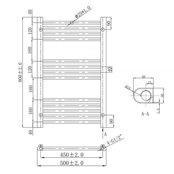 JTP VOS 800 x 500 Matt Black Towel Rail #2