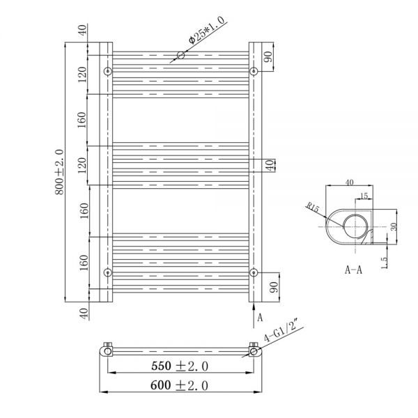 JTP VOS 800 x 600 Brushed Brass Towel Rail #2