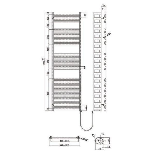 JTP VOS 1600 x 500 Brushed Bronze Electric Towel Rail #2
