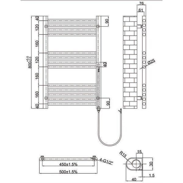 JTP VOS 800 x 500 Brushed Bronze Electric Towel Rail #2