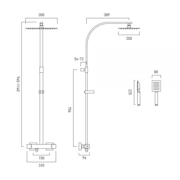 Vado Velo Aquablade Square Thermostatic Shower Kit with Handset AQB