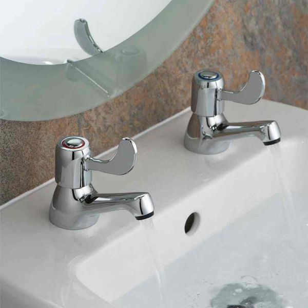 Vado Axces Astra Chrome Basin Pillar Taps with Long Lever #2