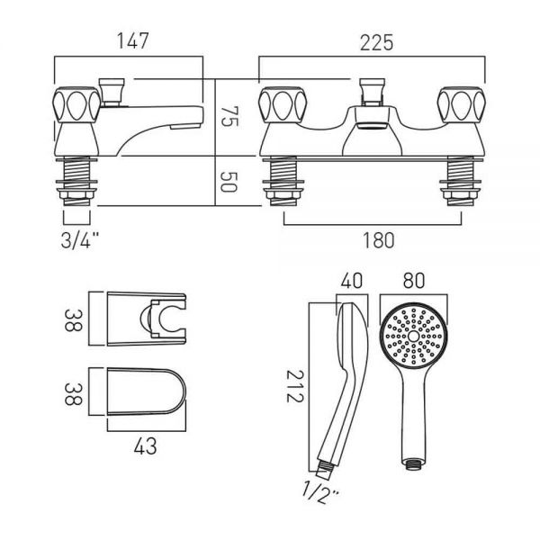 Vado Axces Astra Chrome Bath Shower Mixer Tap with CD Valve #2
