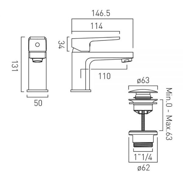 Vado Axces Ekko Chrome Mini Basin Mixer Tap with Universal Waste #2