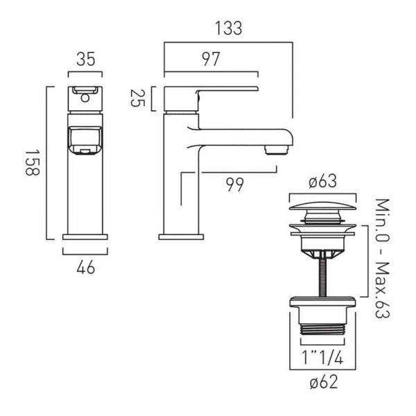 Vado Axces Irlo Chrome Mini Basin Mixer Tap with Universal Waste #2
