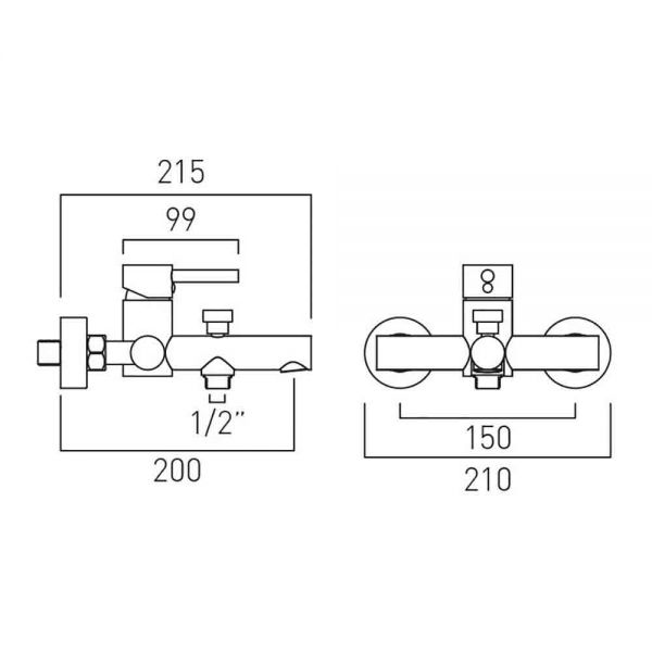 Vado Axces Nuri Chrome Wall Mounted Bath Shower Mixer Tap #2