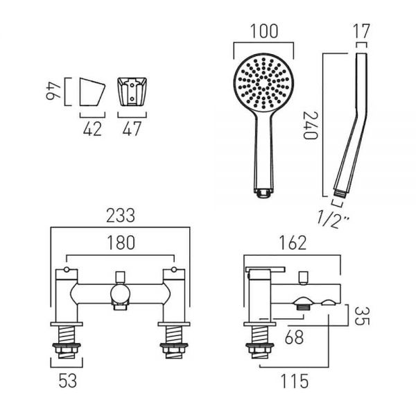 Vado Axces Nuri Chrome Bath Shower Mixer Tap #2