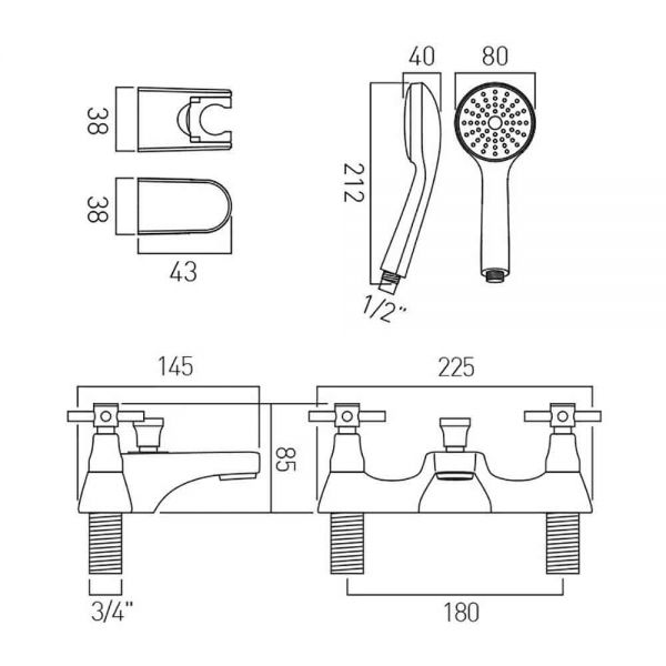 Vado Axces Vecta Chrome Bath Shower Mixer Tap #2