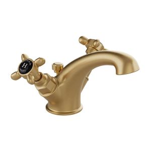 Vado Booth & Co Axbridge Black Cross Brushed Brass Mono Basin Mixer Tap with Pop Up Waste