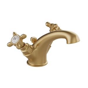 Vado Booth & Co Axbridge Cross Brushed Brass Mono Basin Mixer Tap with Pop Up Waste