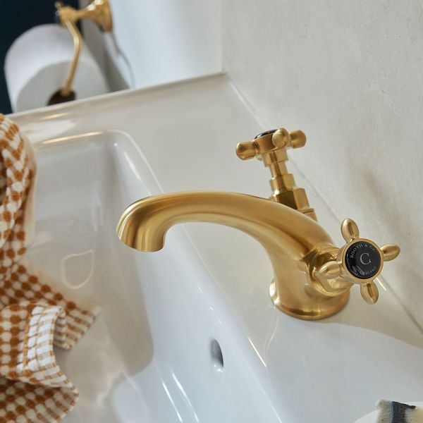 Vado Booth &amp; Co Axbridge Black Cross Brushed Brass Mono Basin Mixer Tap #3