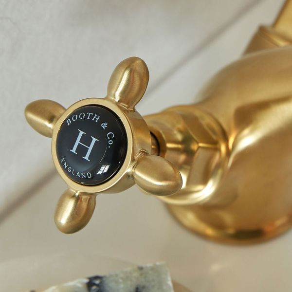 Vado Booth &amp; Co Axbridge Black Cross Brushed Brass Mono Basin Mixer Tap #4