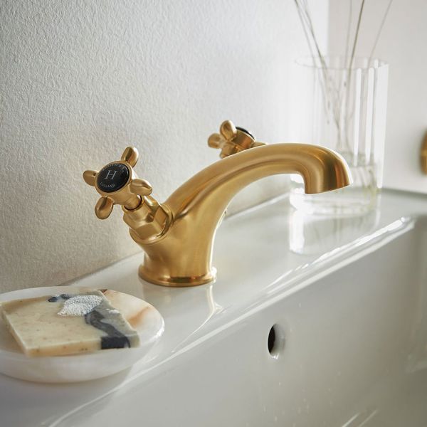 Vado Booth &amp; Co Axbridge Black Cross Brushed Brass Mono Basin Mixer Tap #2