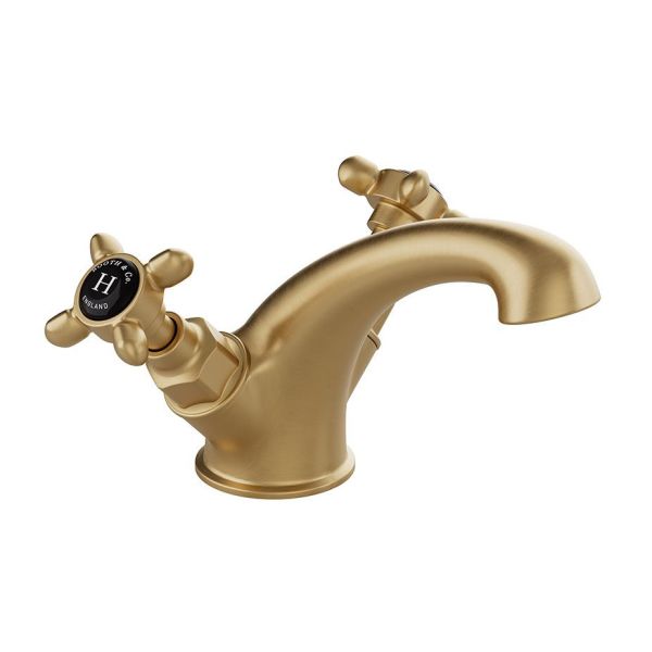 Vado Booth &amp; Co Axbridge Black Cross Brushed Brass Mono Basin Mixer Tap