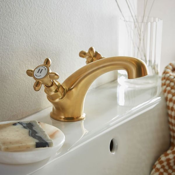 Vado Booth &amp; Co Axbridge Cross Brushed Brass Mono Basin Mixer Tap #3