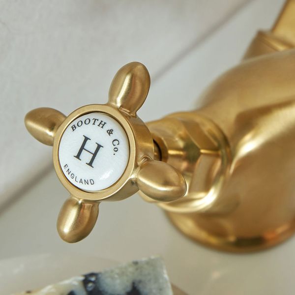 Vado Booth &amp; Co Axbridge Cross Brushed Brass Mono Basin Mixer Tap #2
