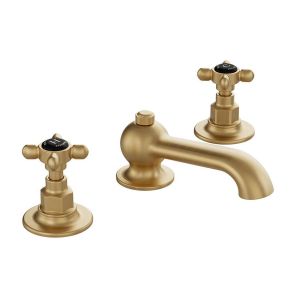 Vado Booth & Co Axbridge Black Cross Brushed Brass Deck Mounted 3 Hole Basin Mixer Tap with Pop Up Waste