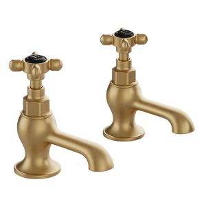 Vado Booth & Co Axbridge Black Cross Brushed Brass Basin Pillar Taps