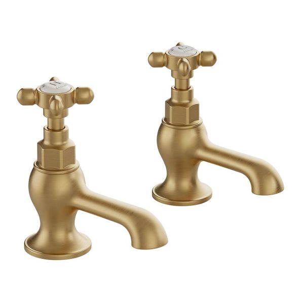 Vado Booth &amp; Co Axbridge Cross Brushed Brass Basin Pillar Taps