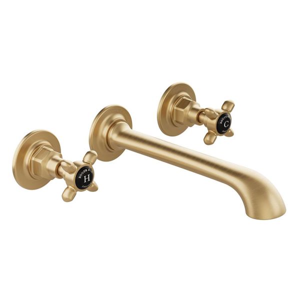 Vado Booth &amp; Co Axbridge Black Cross Brushed Brass Wall Mounted 3 Hole Basin Mixer Tap