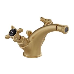 Vado Booth & Co Axbridge Black Cross Brushed Brass Mono Bidet Mixer Tap with Pop Up Waste