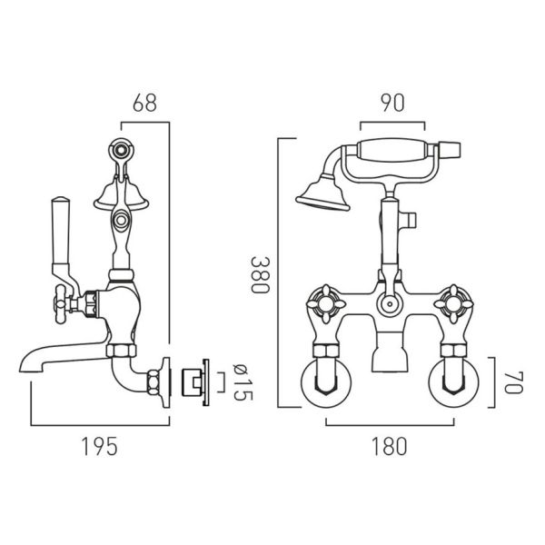 Vado Booth &amp; Co Axbridge Black Cross Brushed Brass Wall Mounted Bath Shower Mixer Tap #2