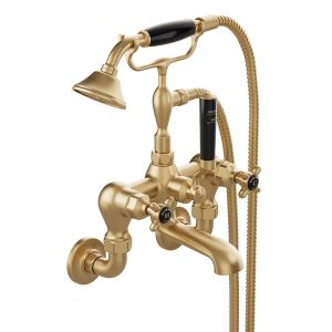 Vado Booth & Co Axbridge Black Cross Brushed Brass Wall Mounted Bath Shower Mixer Tap