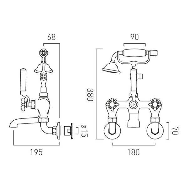Vado Booth &amp; Co Axbridge Cross Brushed Brass Wall Mounted Bath Shower Mixer Tap #2
