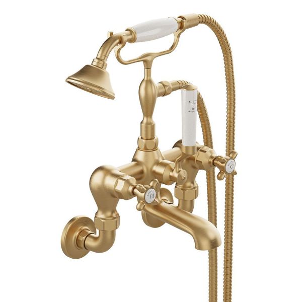 Vado Booth &amp; Co Axbridge Cross Brushed Brass Wall Mounted Bath Shower Mixer Tap