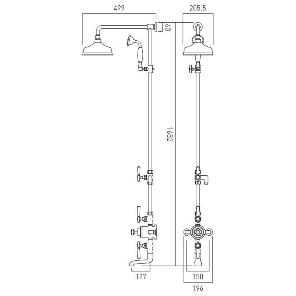 Vado Booth &amp; Co Axbridge Brushed Brass 3 Outlet Exposed Thermostatic Shower Column with Bath Spout #2