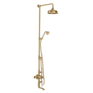 Vado Booth & Co Axbridge Brushed Brass 3 Outlet Exposed Thermostatic Shower Column with Bath Spout