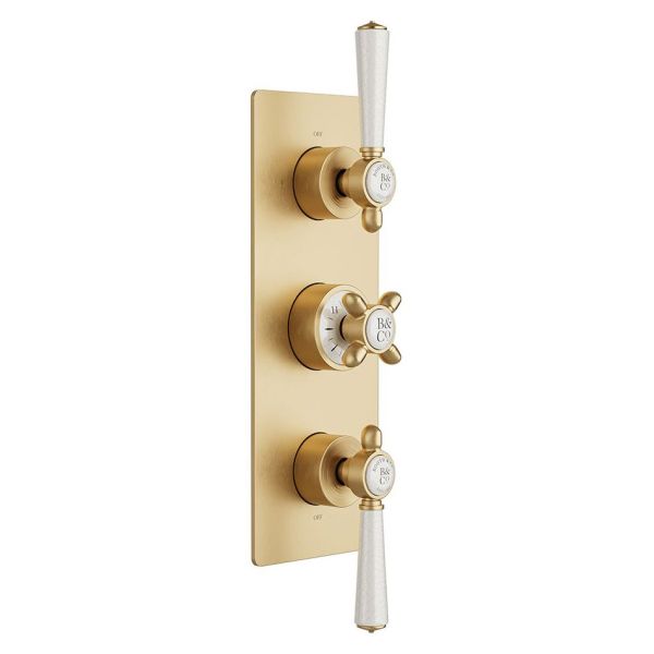 Vado Booth &amp; Co Axbridge Brushed Brass 2 Outlet 3 Handle Concealed Thermostatic Shower Valve