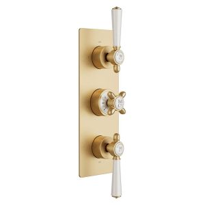 Vado Booth & Co Axbridge Brushed Brass 2 Outlet 3 Handle Concealed Thermostatic Shower Valve
