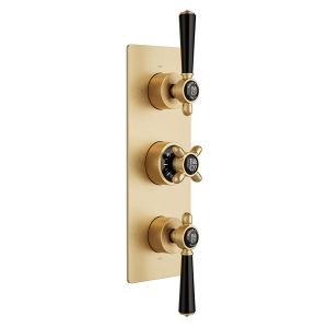 Vado Booth & Co Axbridge Brushed Brass 3 Outlet Concealed Thermostatic Shower Valve with Black Handles