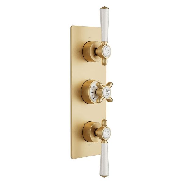 Vado Booth &amp; Co Axbridge Brushed Brass 3 Outlet Concealed Thermostatic Shower Valve