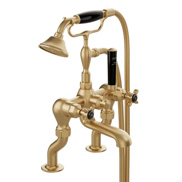 Vado Booth &amp; Co Axbridge Black Cross Brushed Brass Bath Shower Mixer Tap
