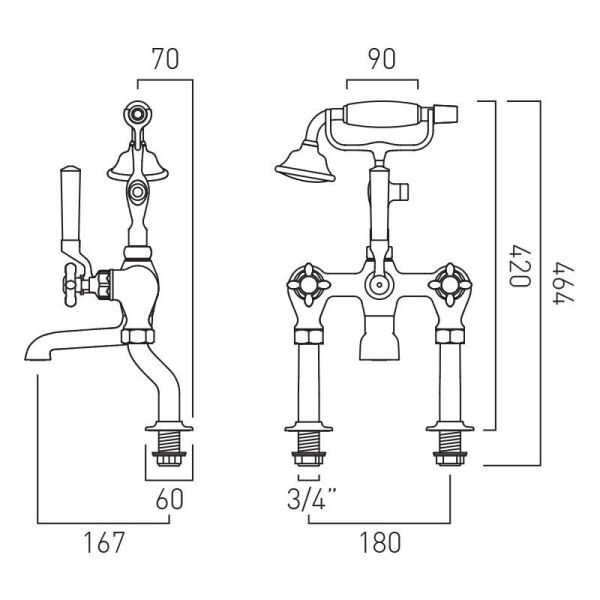 Vado Booth &amp; Co Axbridge Cross Brushed Brass Bath Shower Mixer Tap #2