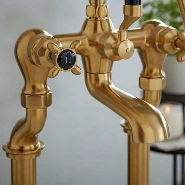 Vado Booth &amp; Co Axbridge Black Cross Brushed Brass Floor Standing Bath Shower Mixer Tap #3