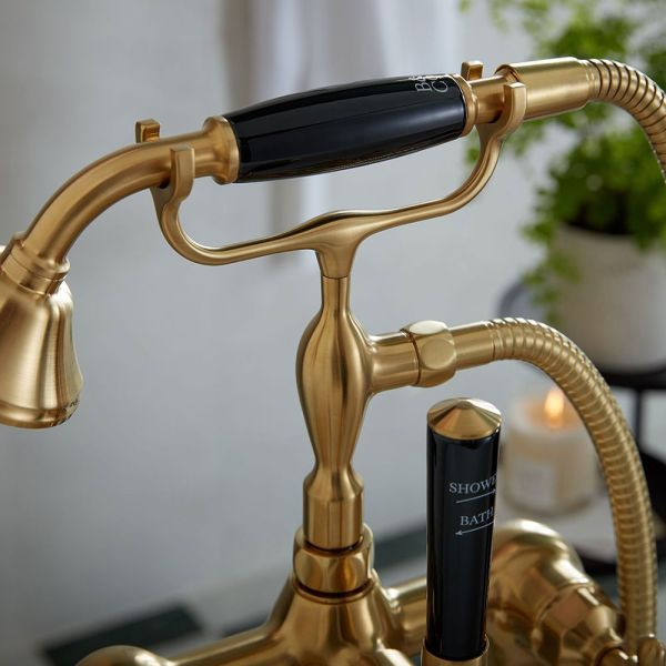 Vado Booth &amp; Co Axbridge Black Cross Brushed Brass Floor Standing Bath Shower Mixer Tap #4