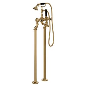 Vado Booth & Co Axbridge Black Cross Brushed Brass Floor Standing Bath Shower Mixer Tap