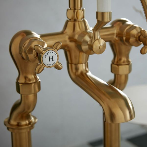 Vado Booth &amp; Co Axbridge Cross Brushed Brass Floor Standing Bath Shower Mixer Tap #4