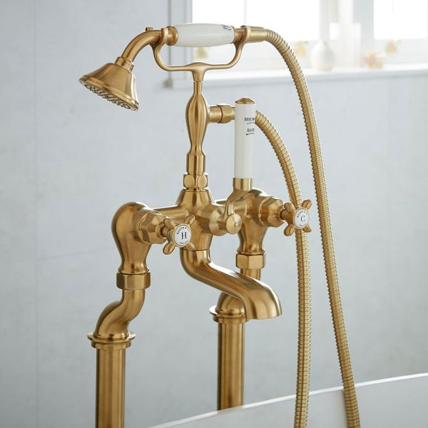 Vado Booth &amp; Co Axbridge Cross Brushed Brass Floor Standing Bath Shower Mixer Tap #5