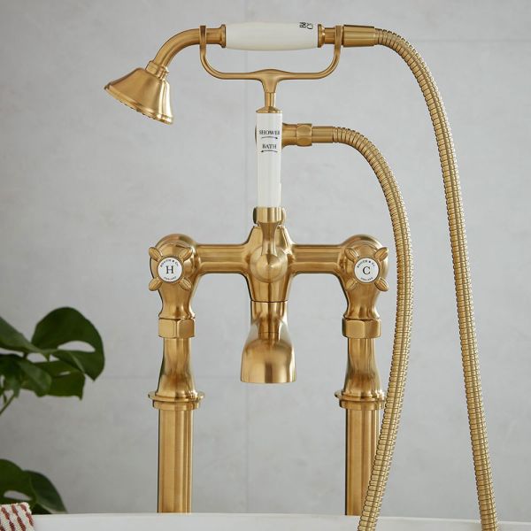 Vado Booth &amp; Co Axbridge Cross Brushed Brass Floor Standing Bath Shower Mixer Tap #2