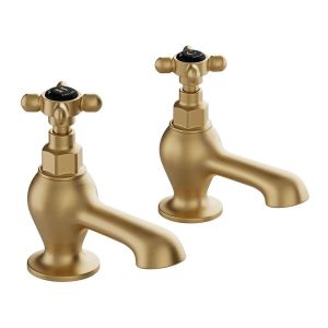 Vado Booth & Co Axbridge Black Cross Brushed Brass Bath Pillar Taps