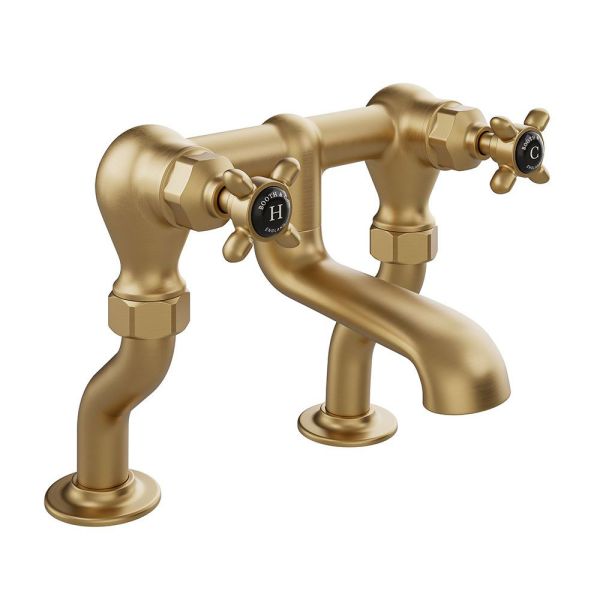 Vado Booth &amp; Co Axbridge Black Cross Brushed Brass Bath Filler Tap