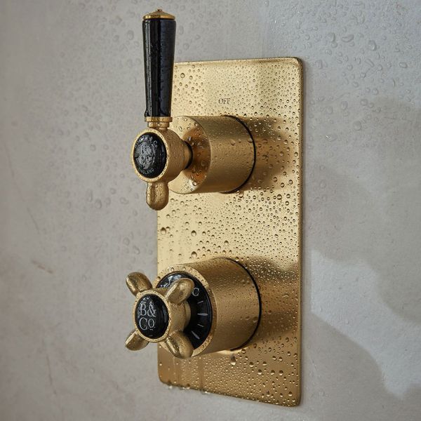 Vado Booth &amp; Co Axbridge Brushed Brass 2 Outlet Concealed Thermostatic Shower Valve with Black Handles #3