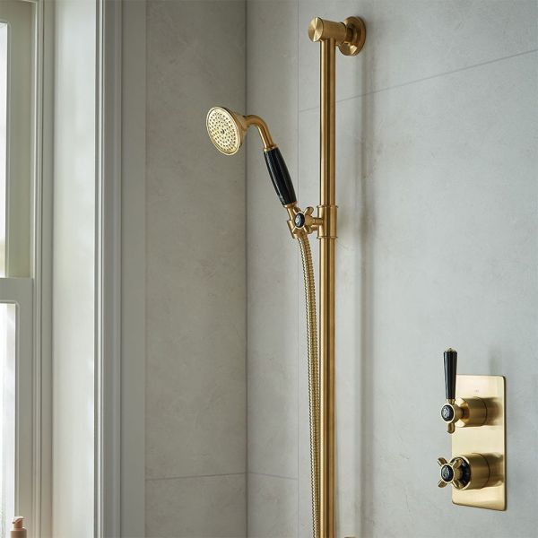 Vado Booth &amp; Co Axbridge Brushed Brass 2 Outlet Concealed Thermostatic Shower Valve with Black Handles #4