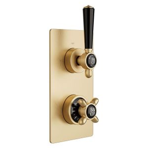 Vado Booth & Co Axbridge Brushed Brass 2 Outlet Concealed Thermostatic Shower Valve with Black Handles