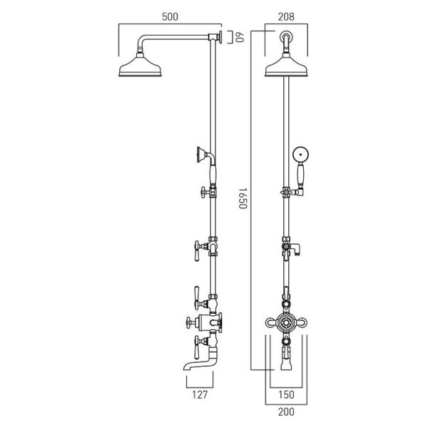 Vado Booth &amp; Co Axbridge Brushed Brass 2 Outlet Exposed Thermostatic Shower Column with Black Handles #2