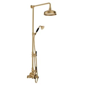 Vado Booth & Co Axbridge Brushed Brass 2 Outlet Exposed Thermostatic Shower Column with Black Handles